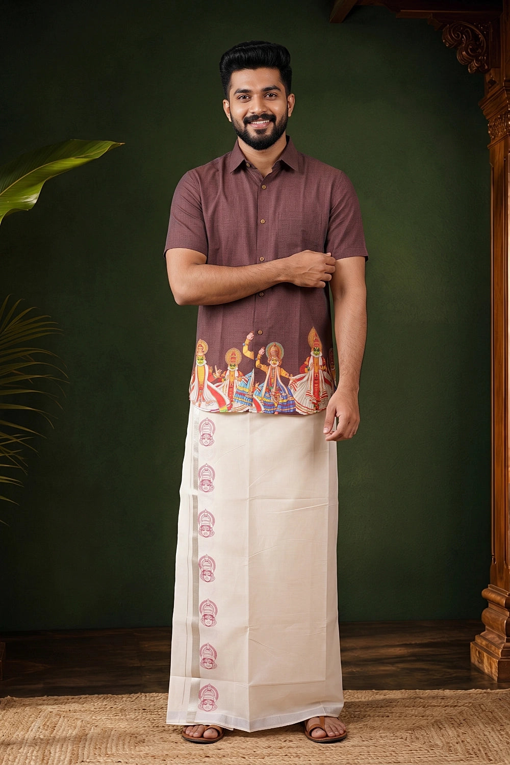 Dark Antique Mauve Color Cotton Kathakali Printed Shirt
