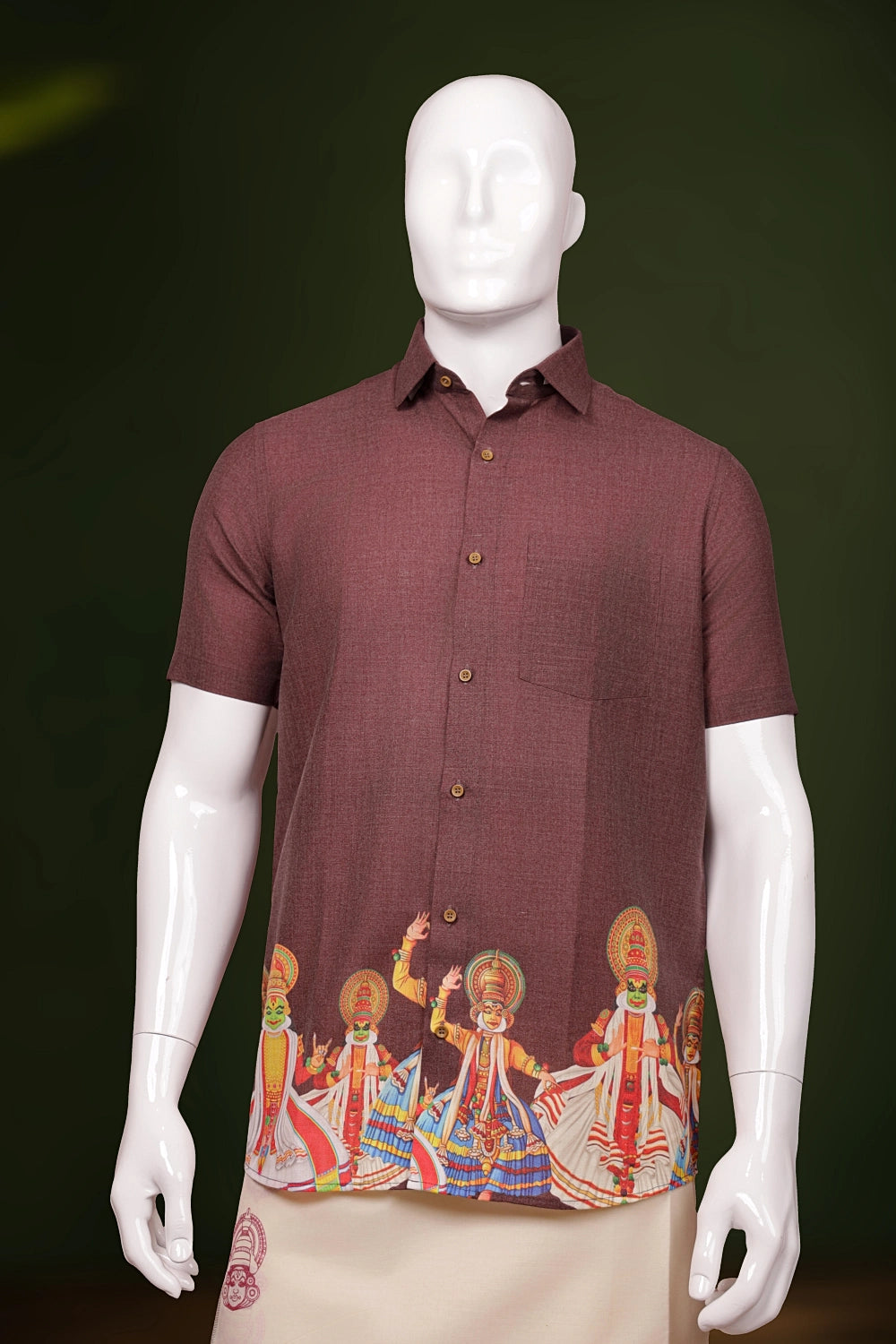 Dark Antique Mauve Color Cotton Kathakali Printed Shirt