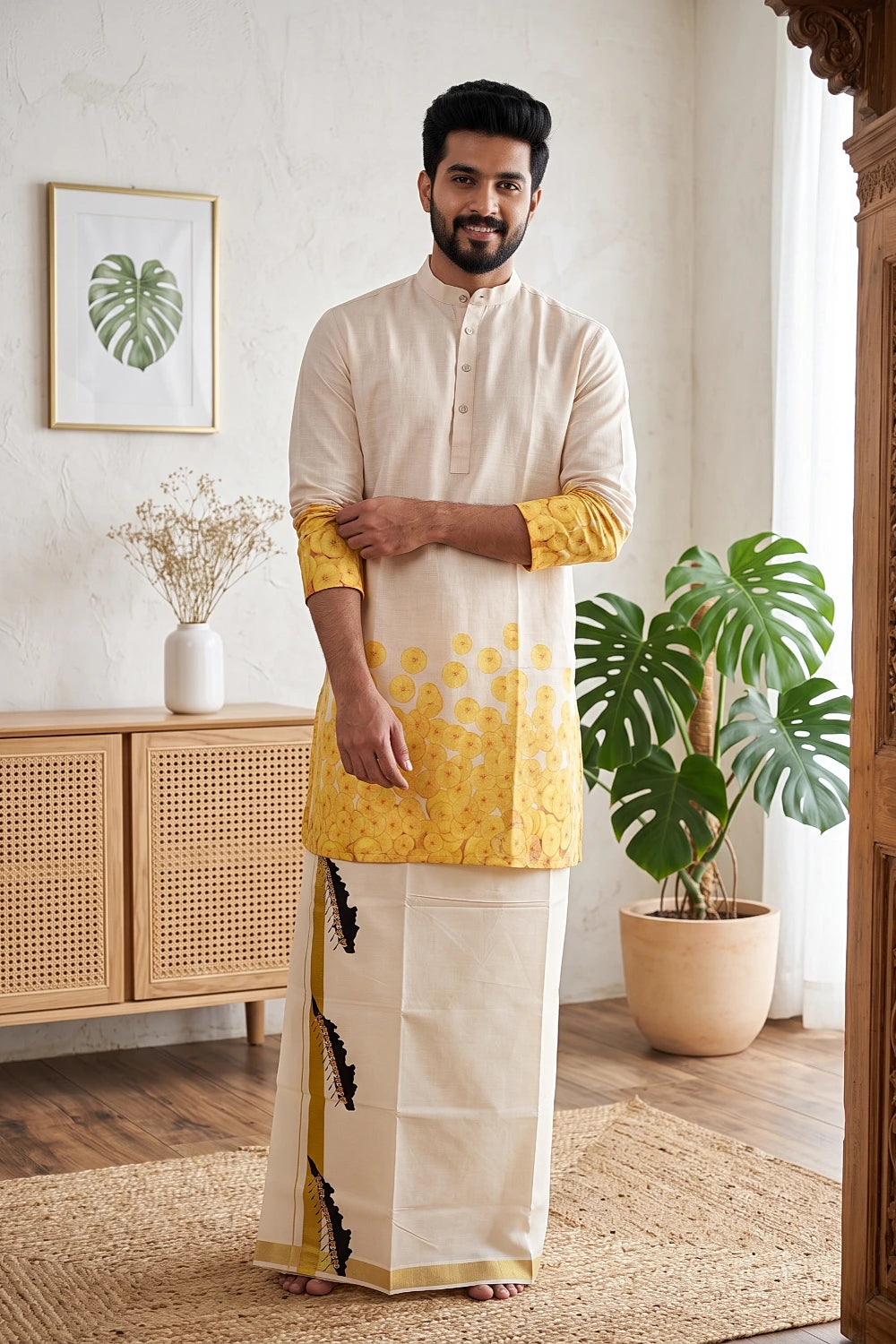 Cream Cotton Digital Printed Dothi
