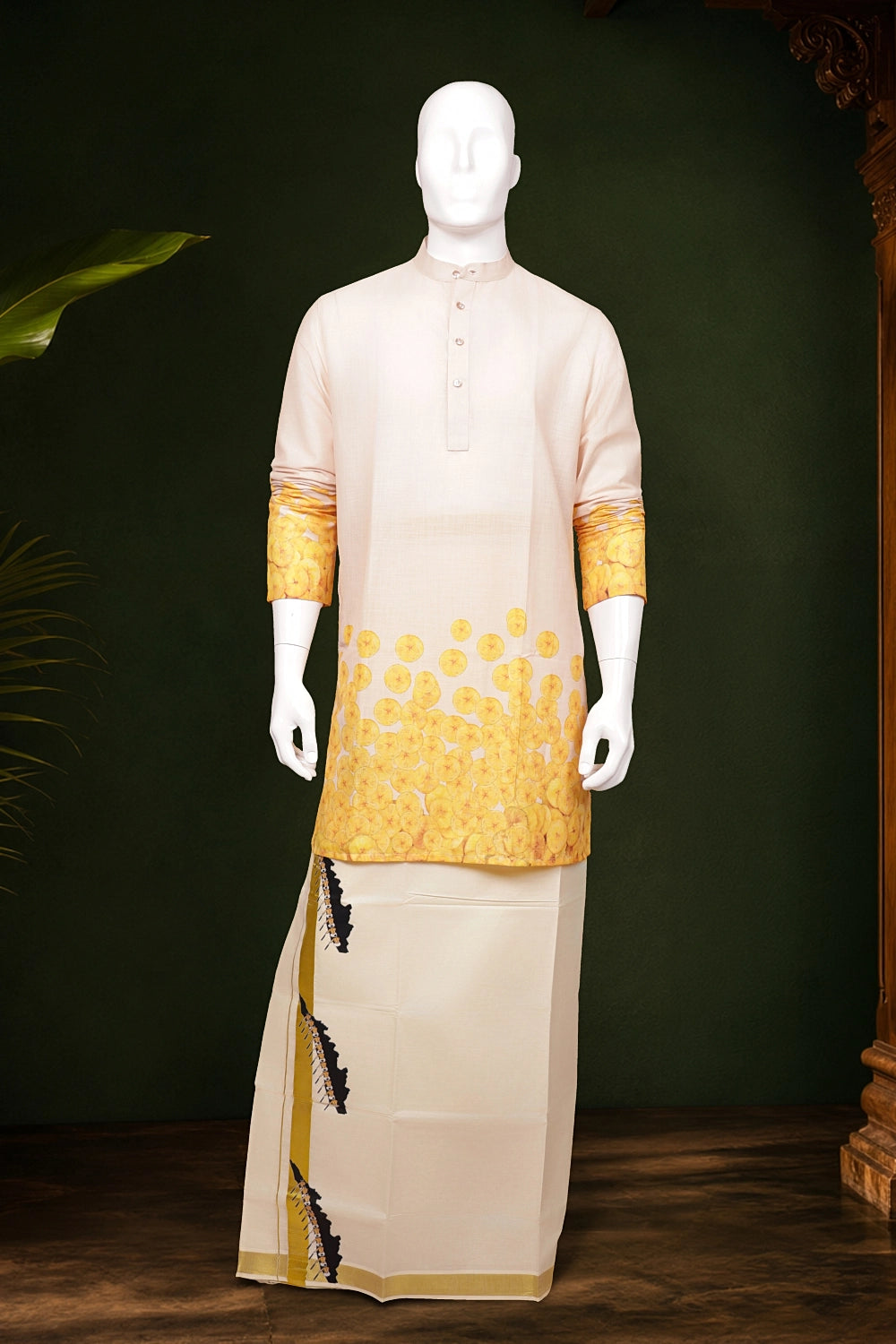 Cream Cotton Digital Printed Dothi