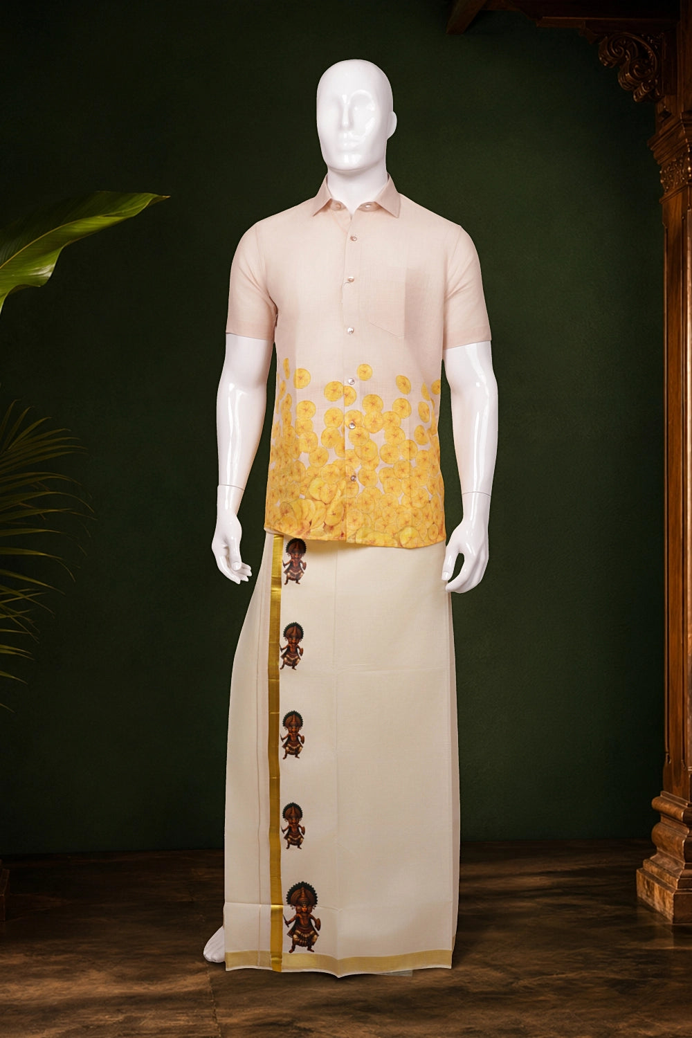 Cream Cotton Art Printed Dothi