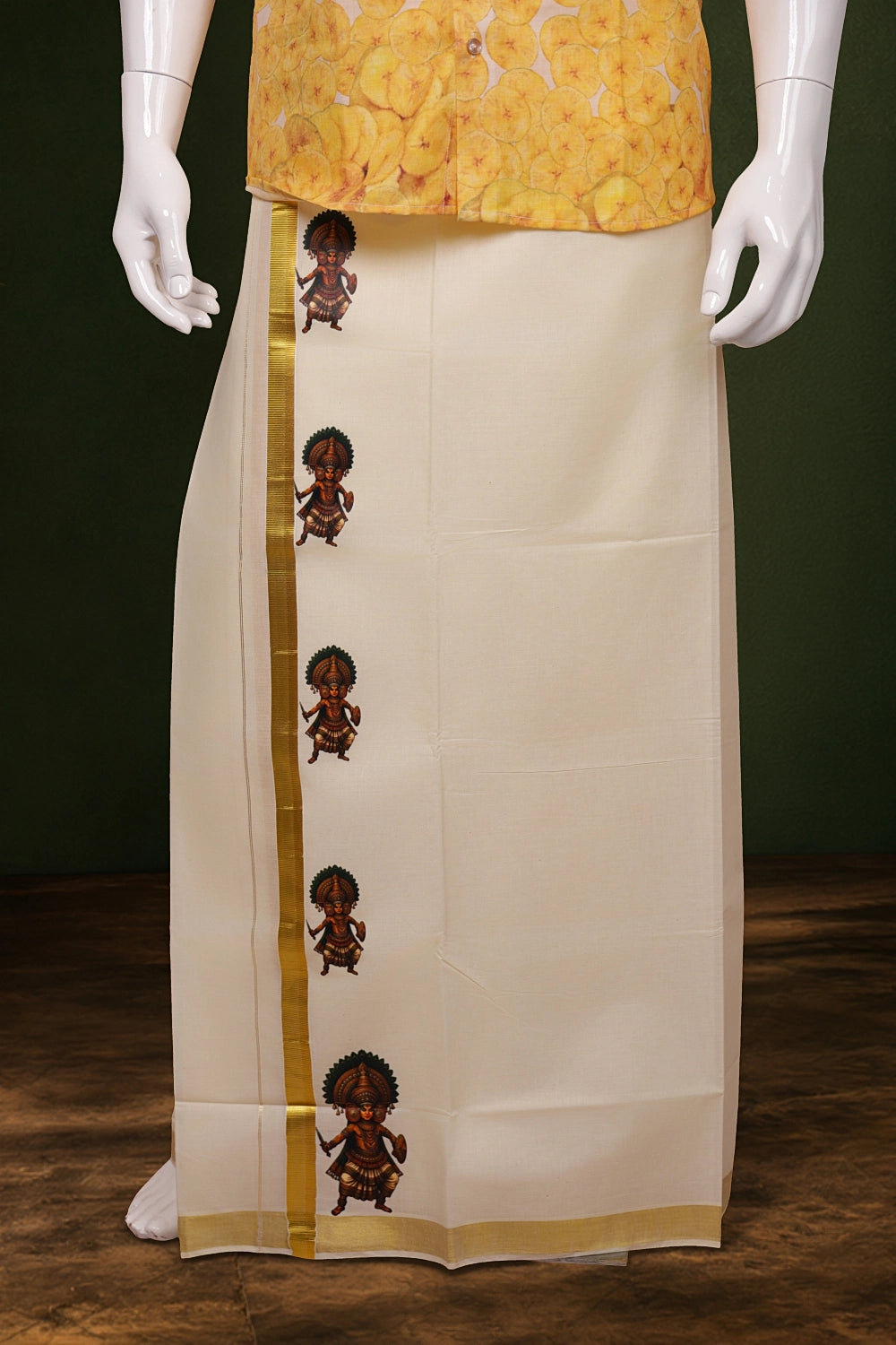Cream Cotton Art Printed Dothi