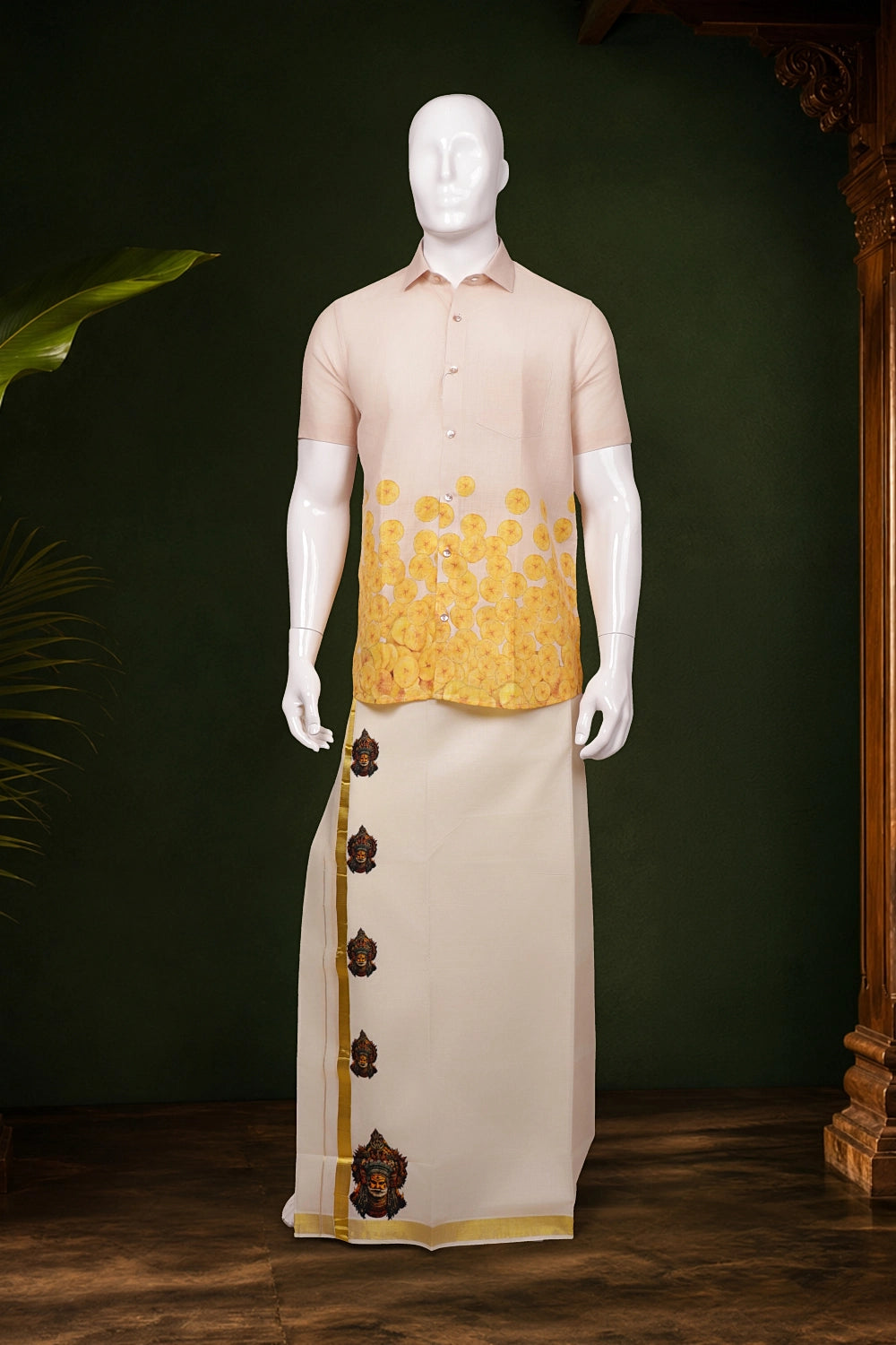 Off White Cotton Art Printed Dothi