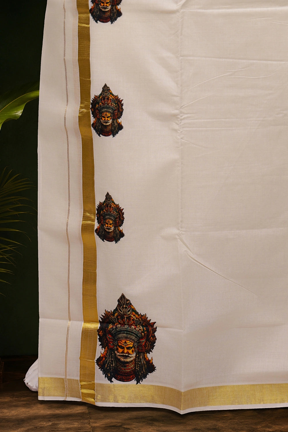 Off White Cotton Art Printed Dothi