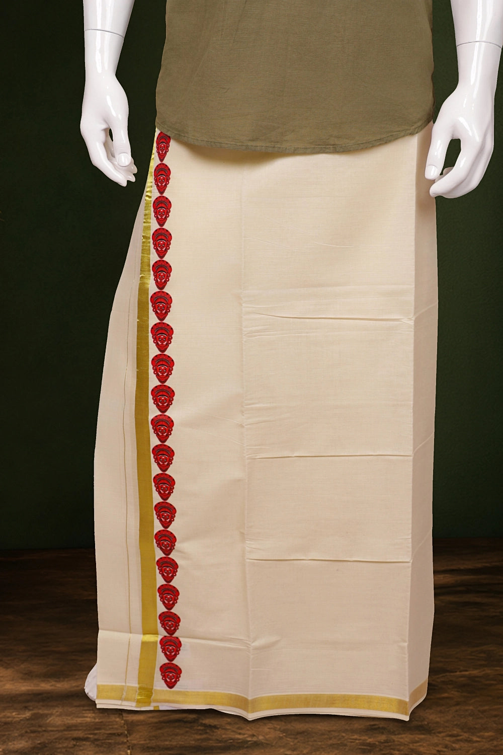 Cream Cotton Art Printed Dothi