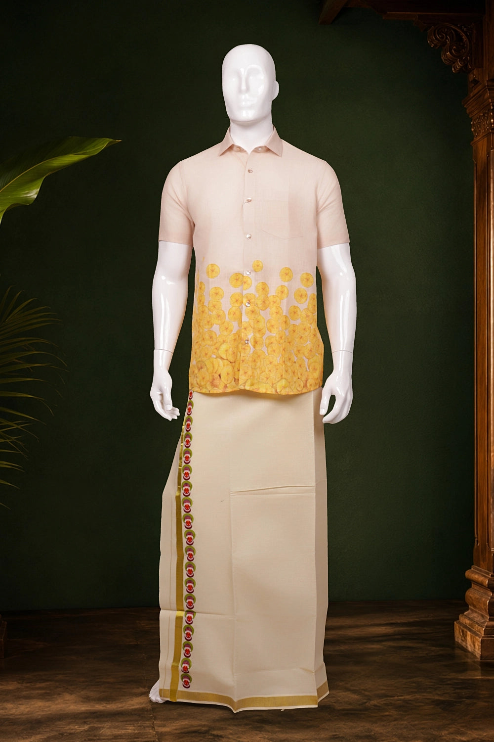 Cream Cotton Art Printed Dothi