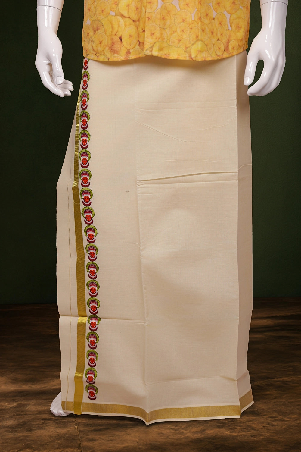 Cream Cotton Art Printed Dothi