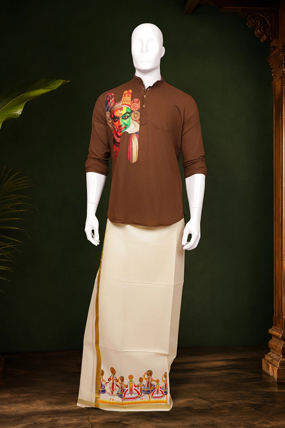 Cream Cotton Kathakali Printed Dothi