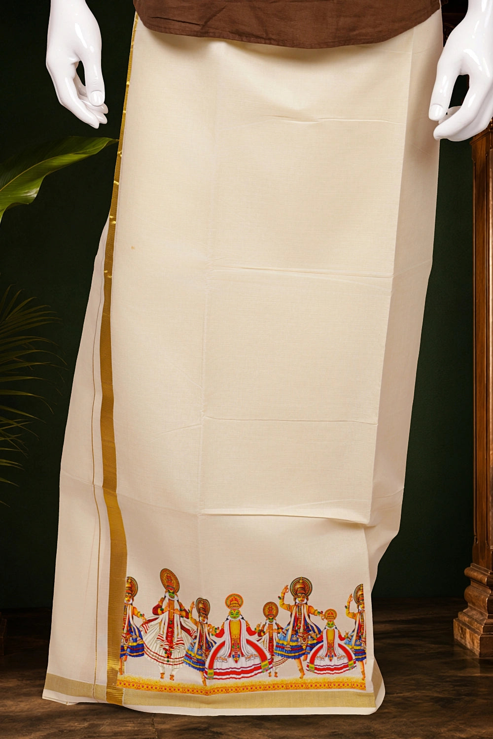 Cream Cotton Kathakali Printed Dothi