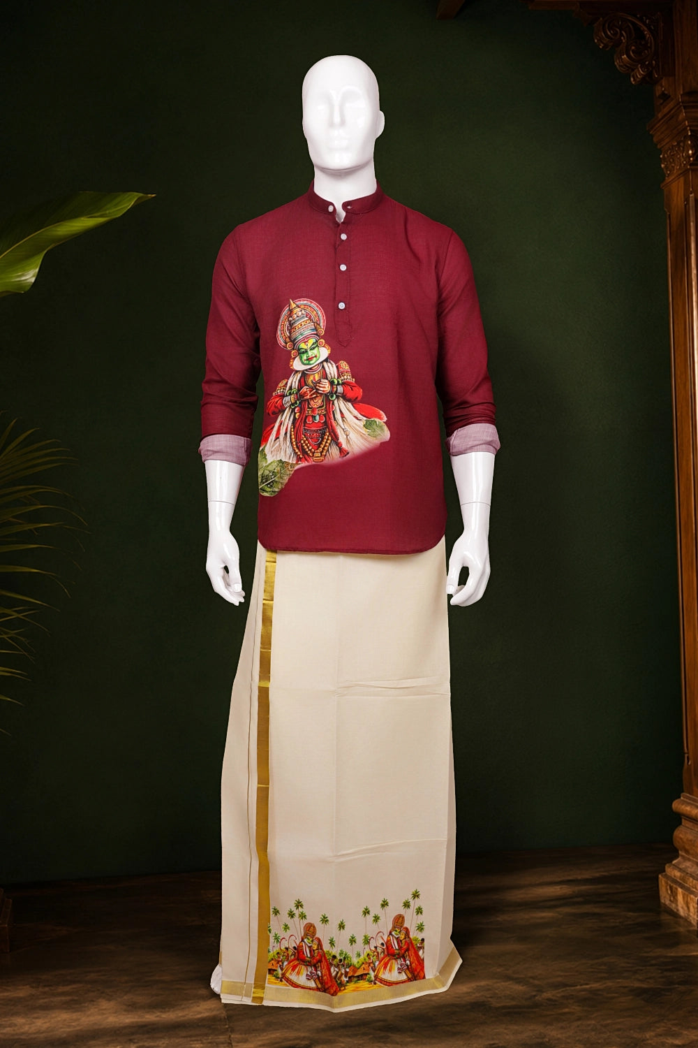 Cream Cotton Digital Printed Dothi