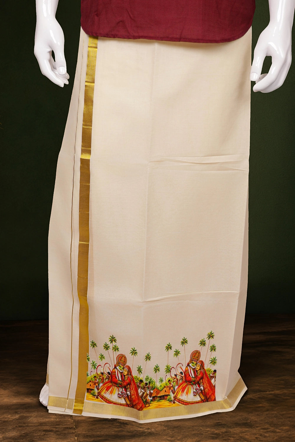 Cream Cotton Digital Printed Dothi