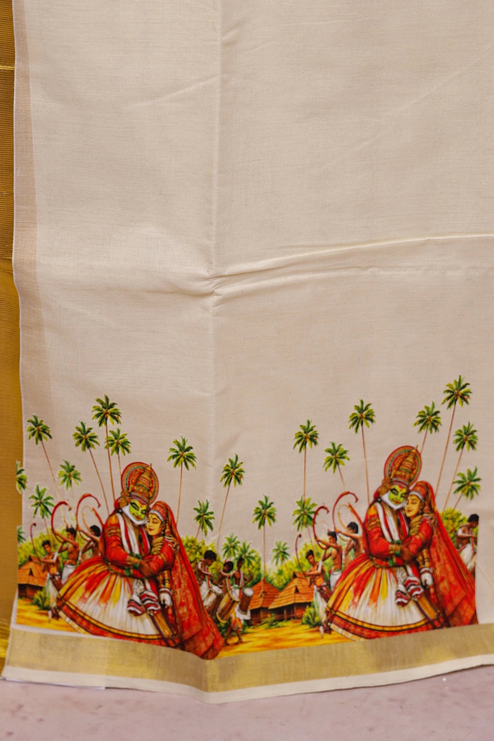 Cream Cotton Digital Printed Dothi