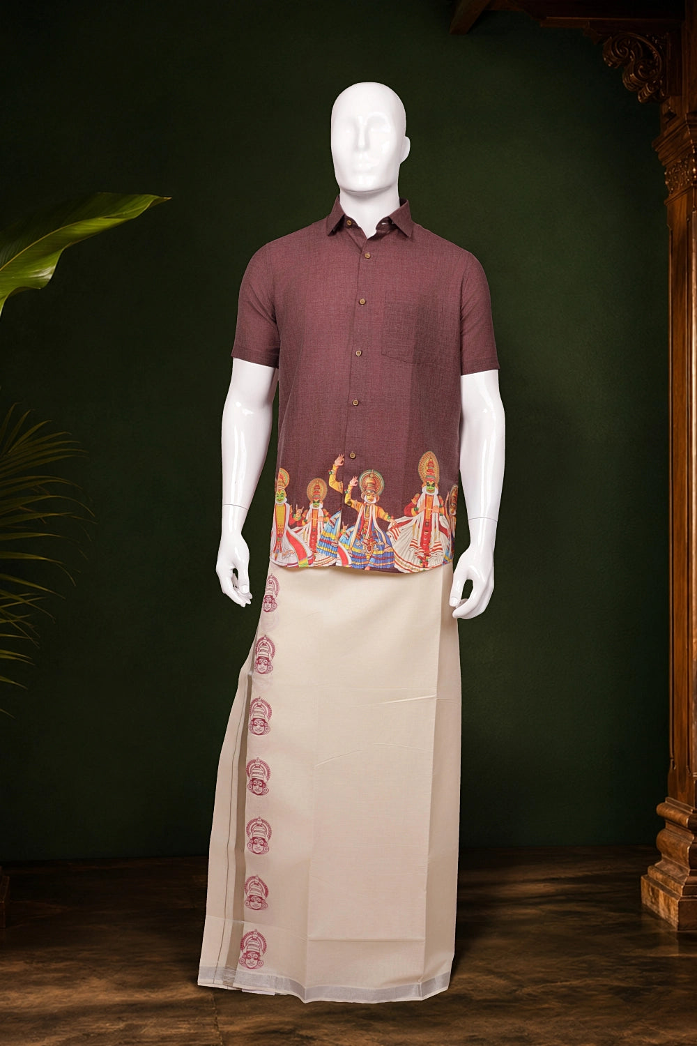 Cream Cotton Kathakali Printed Dothi