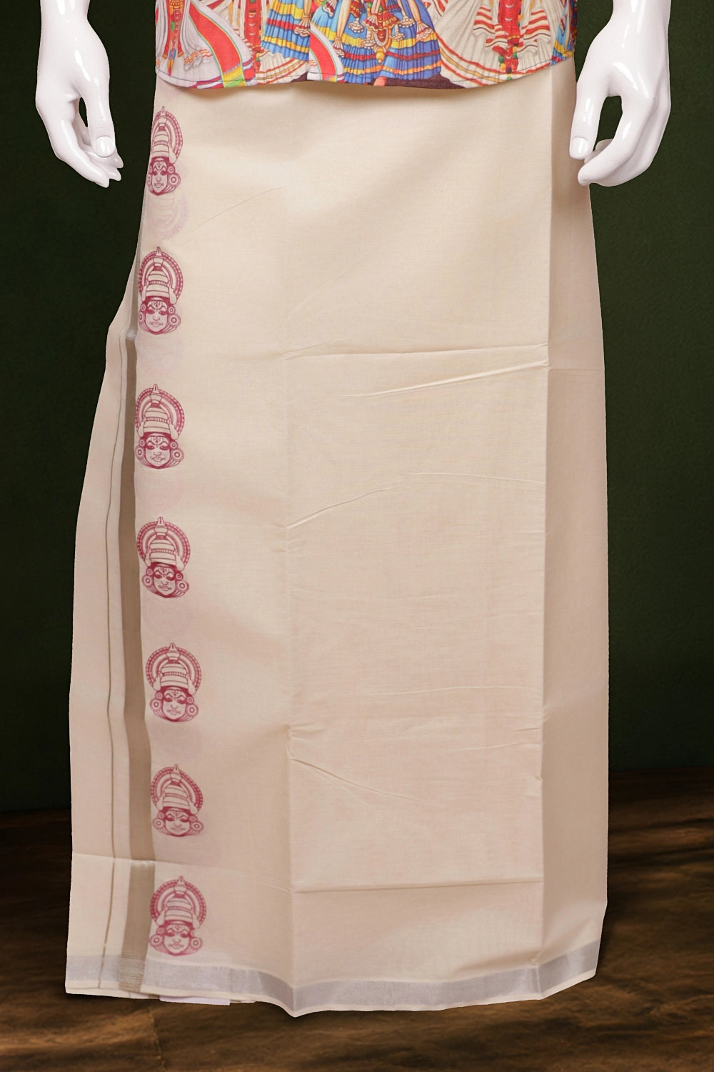 Cream Cotton Kathakali Printed Dothi