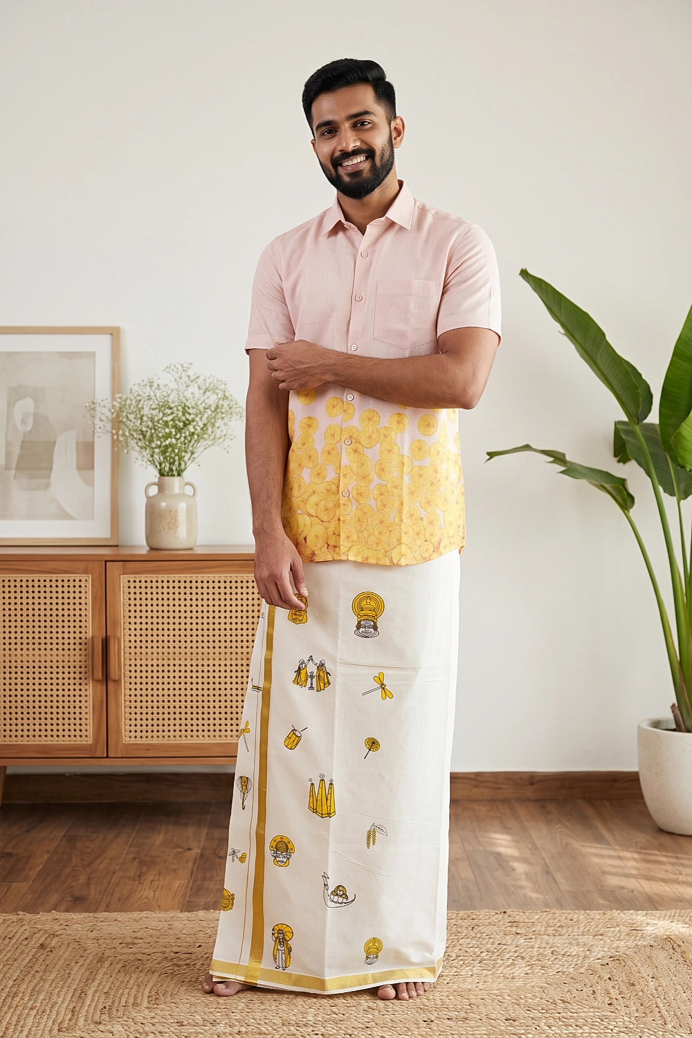 Cream Cotton Digital Printed Dothi