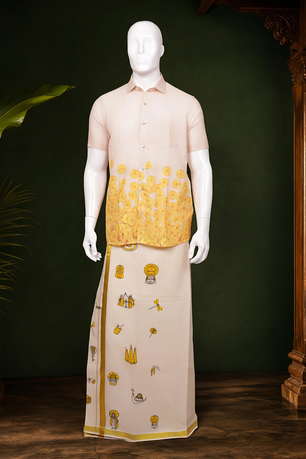 Cream Cotton Digital Printed Dothi
