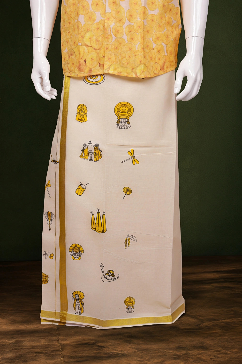 Cream Cotton Digital Printed Dothi