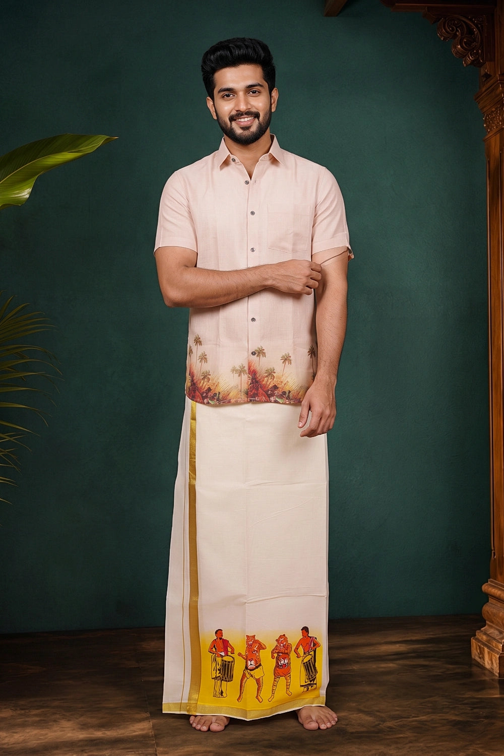 Cream Cotton Digital Printed Dothi