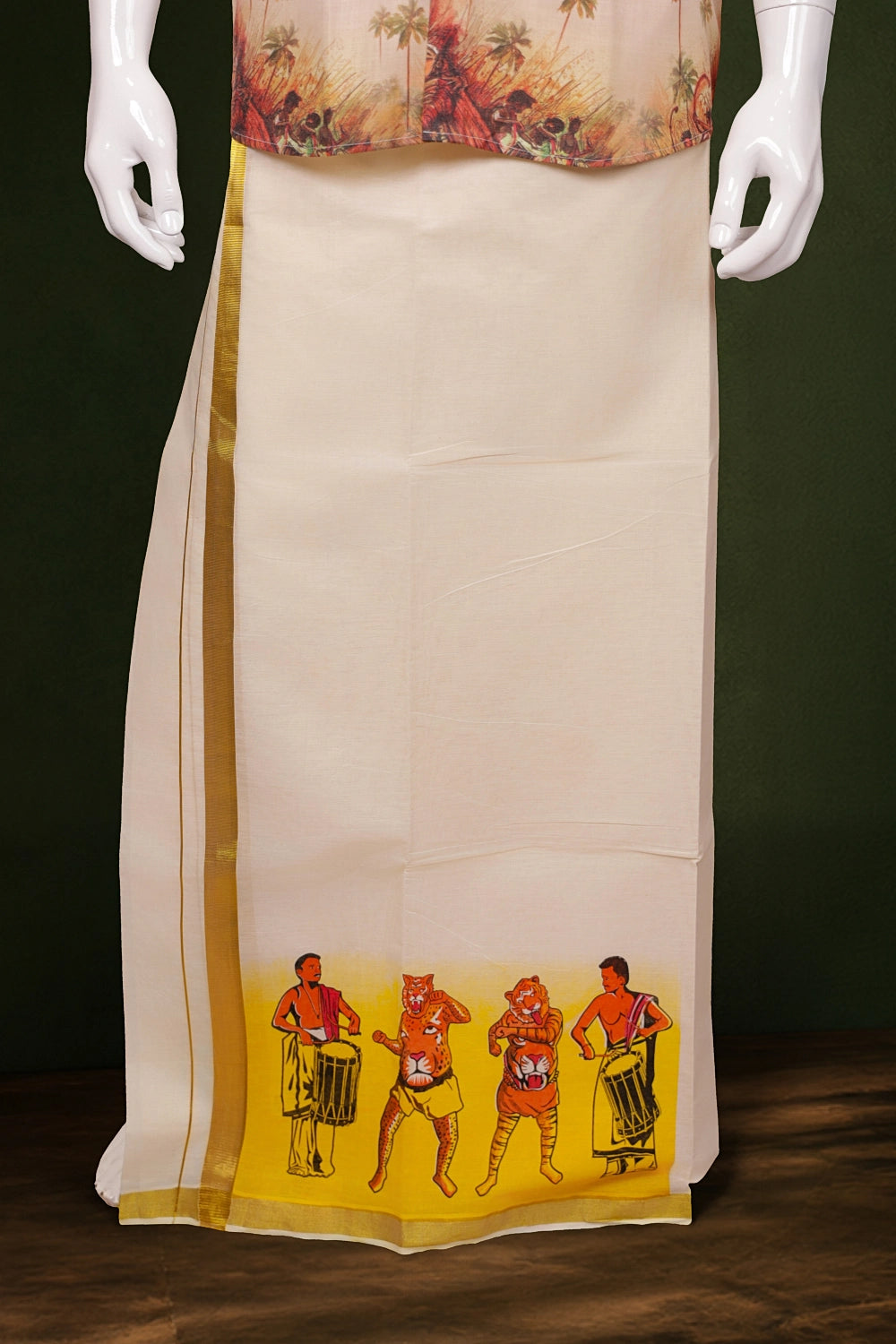 Cream Cotton Digital Printed Dothi