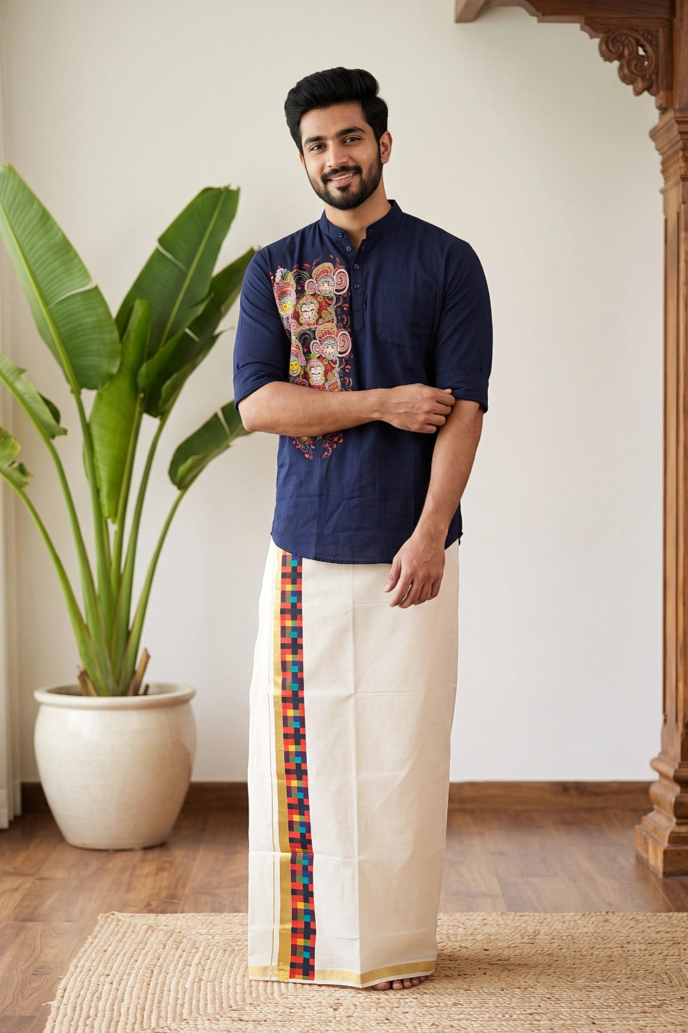 Cream Cotton Digital Printed Dothi