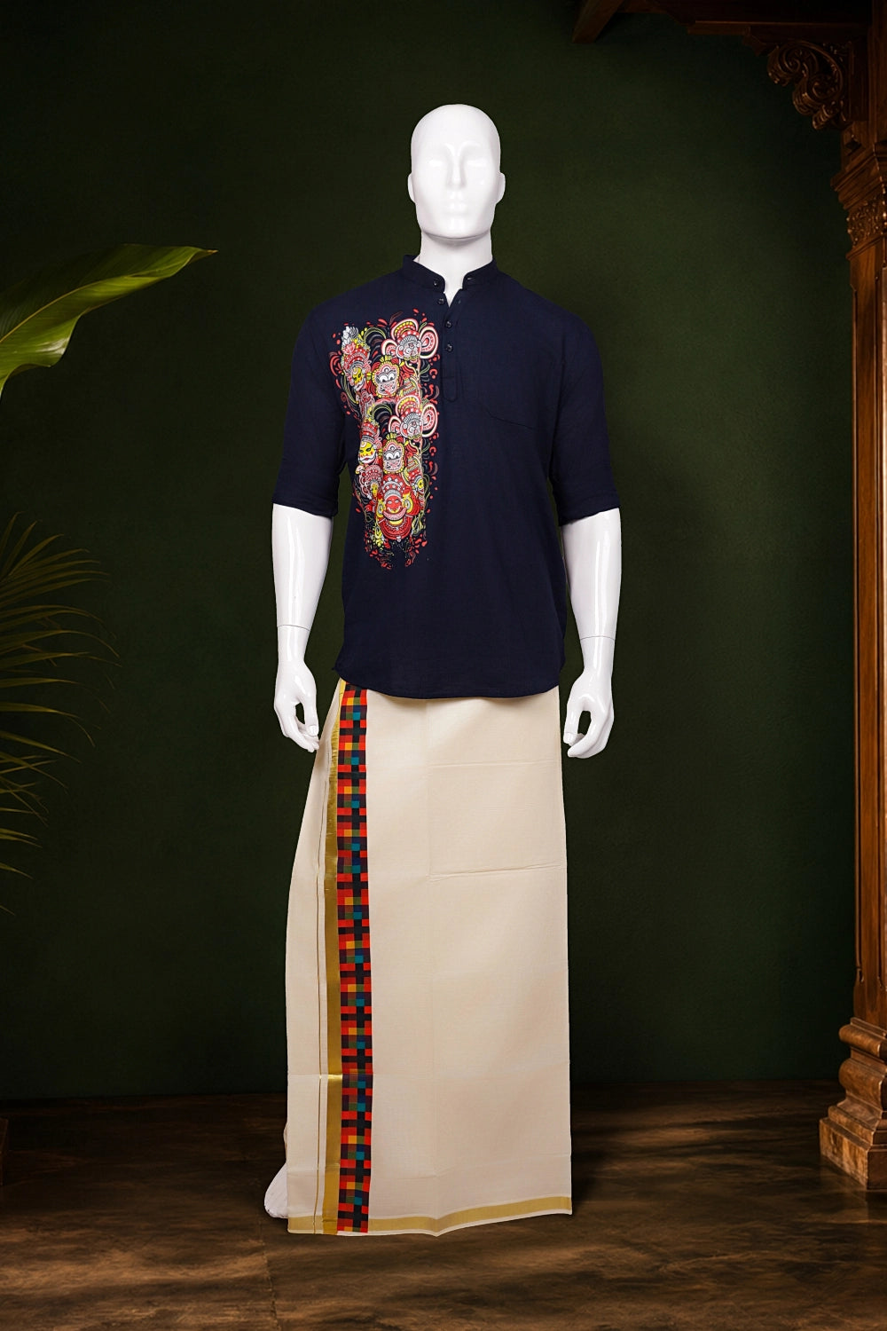 Cream Cotton Digital Printed Dothi