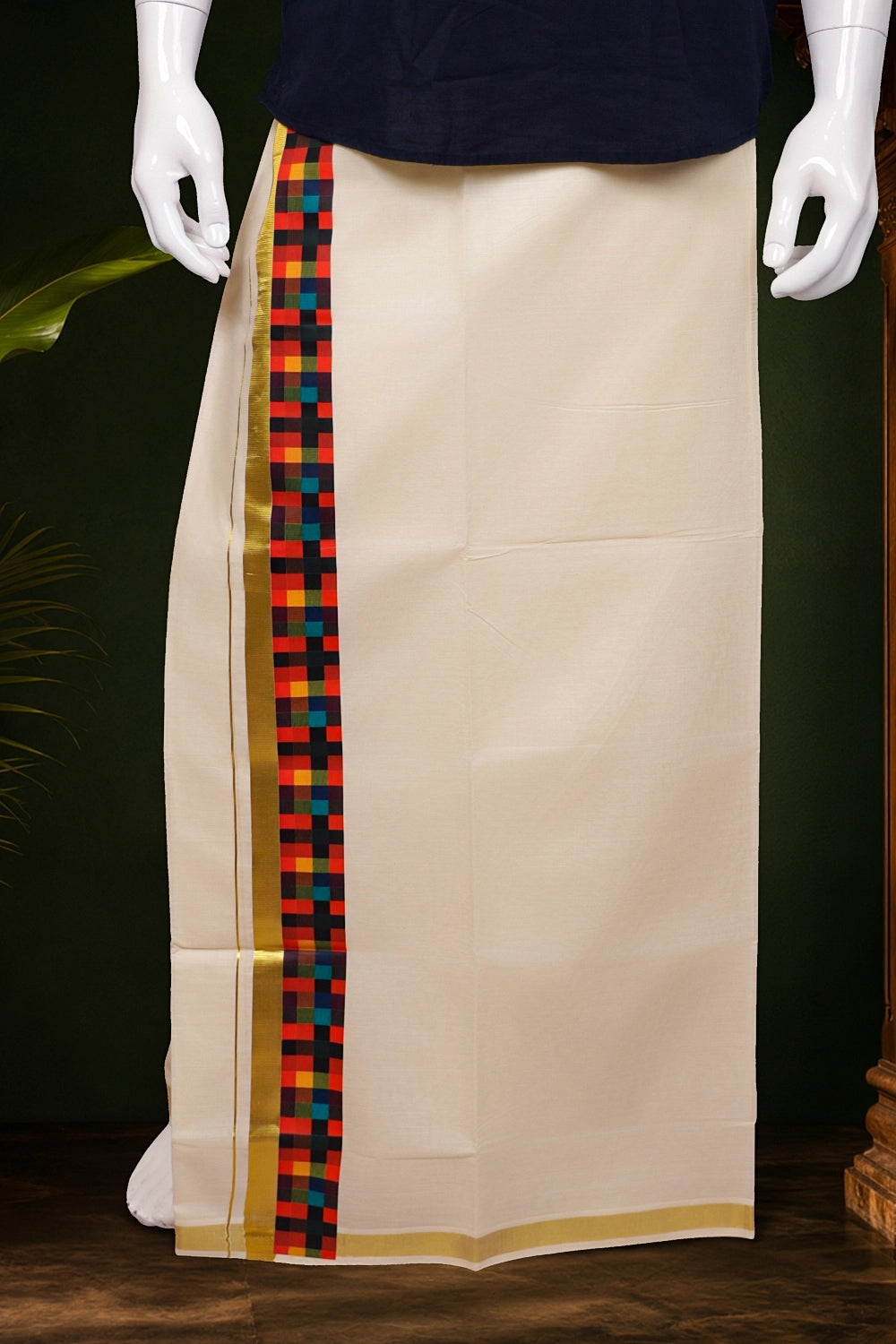 Cream Cotton Digital Printed Dothi