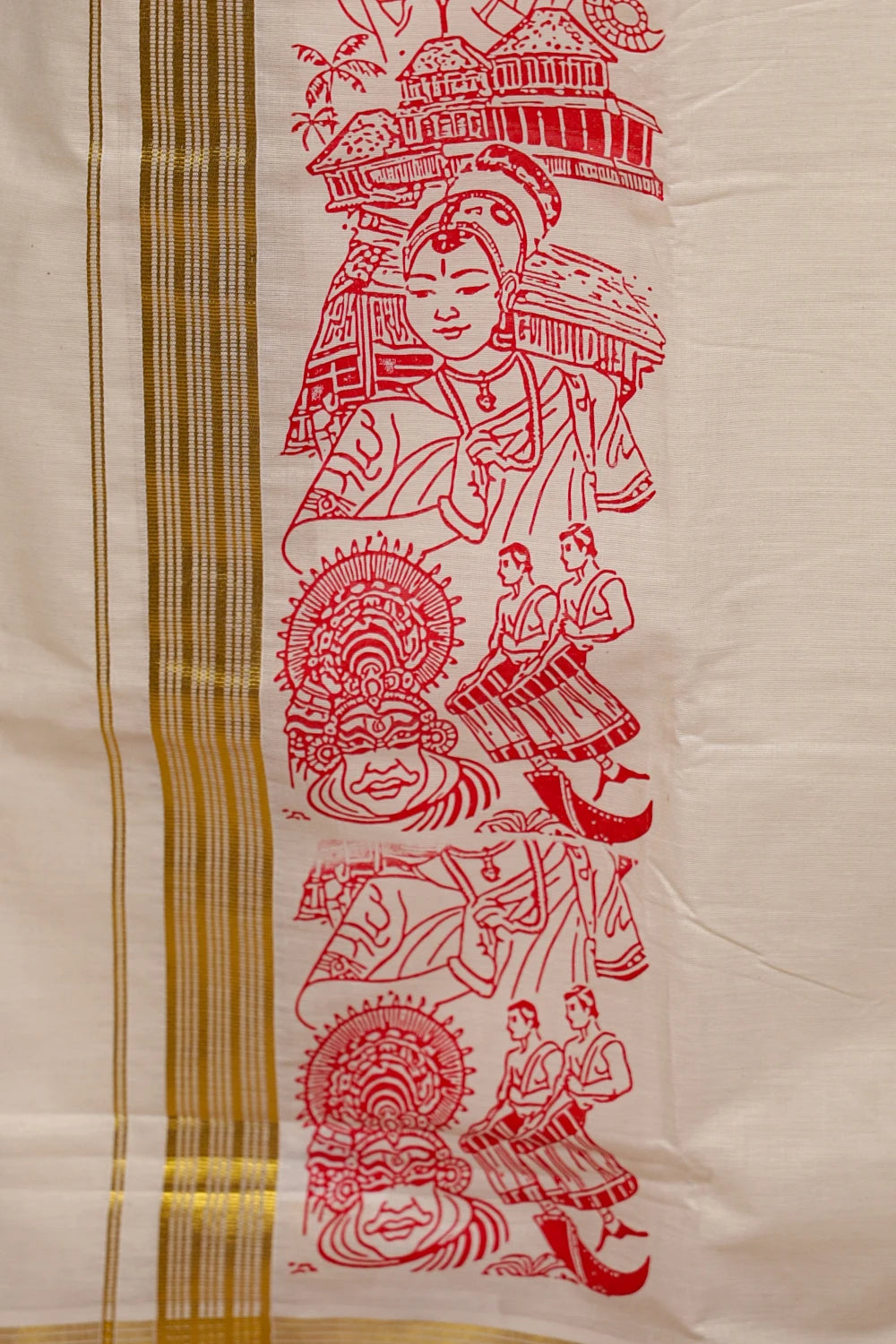 Off White Cotton Art Printed Dothi