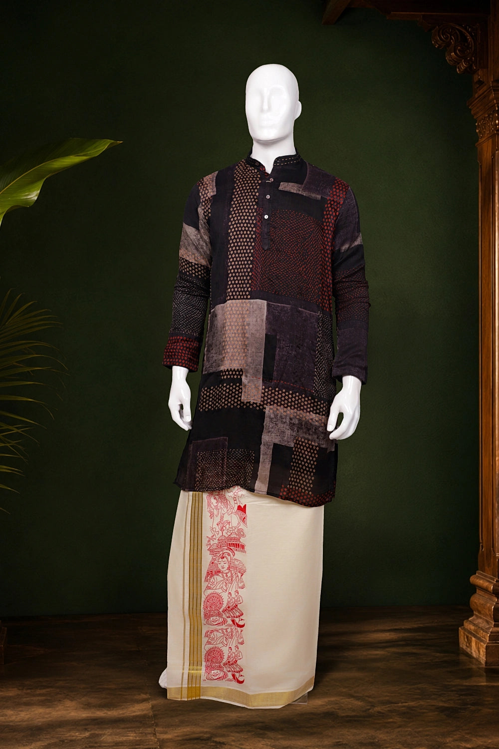 Off White Cotton Art Printed Dothi