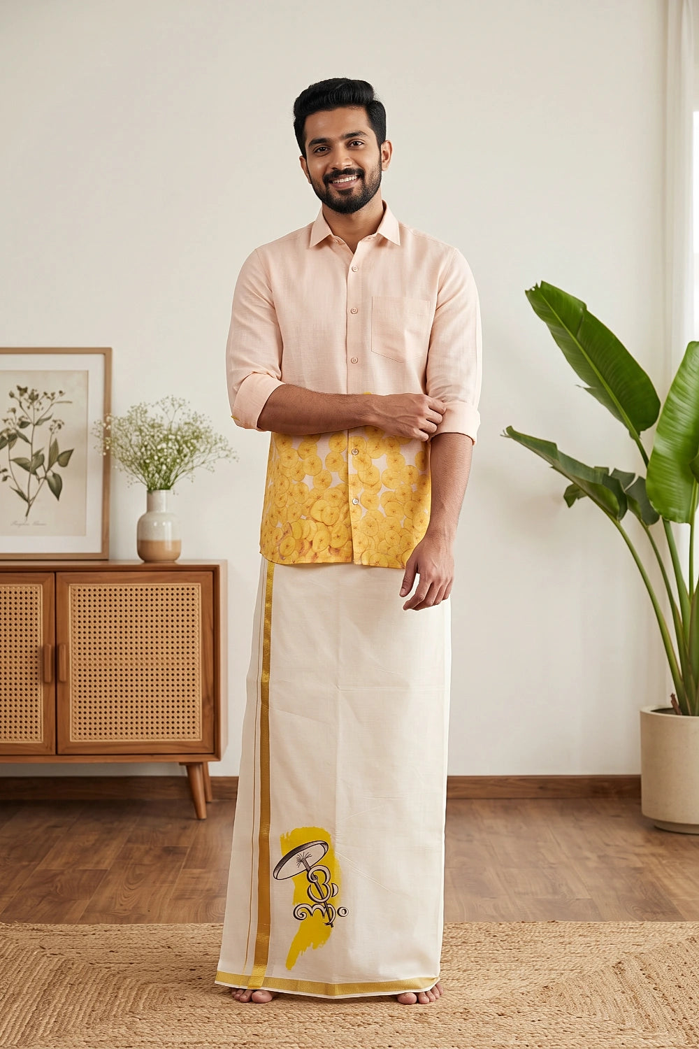 Cream Cotton Digital Printed Dothi