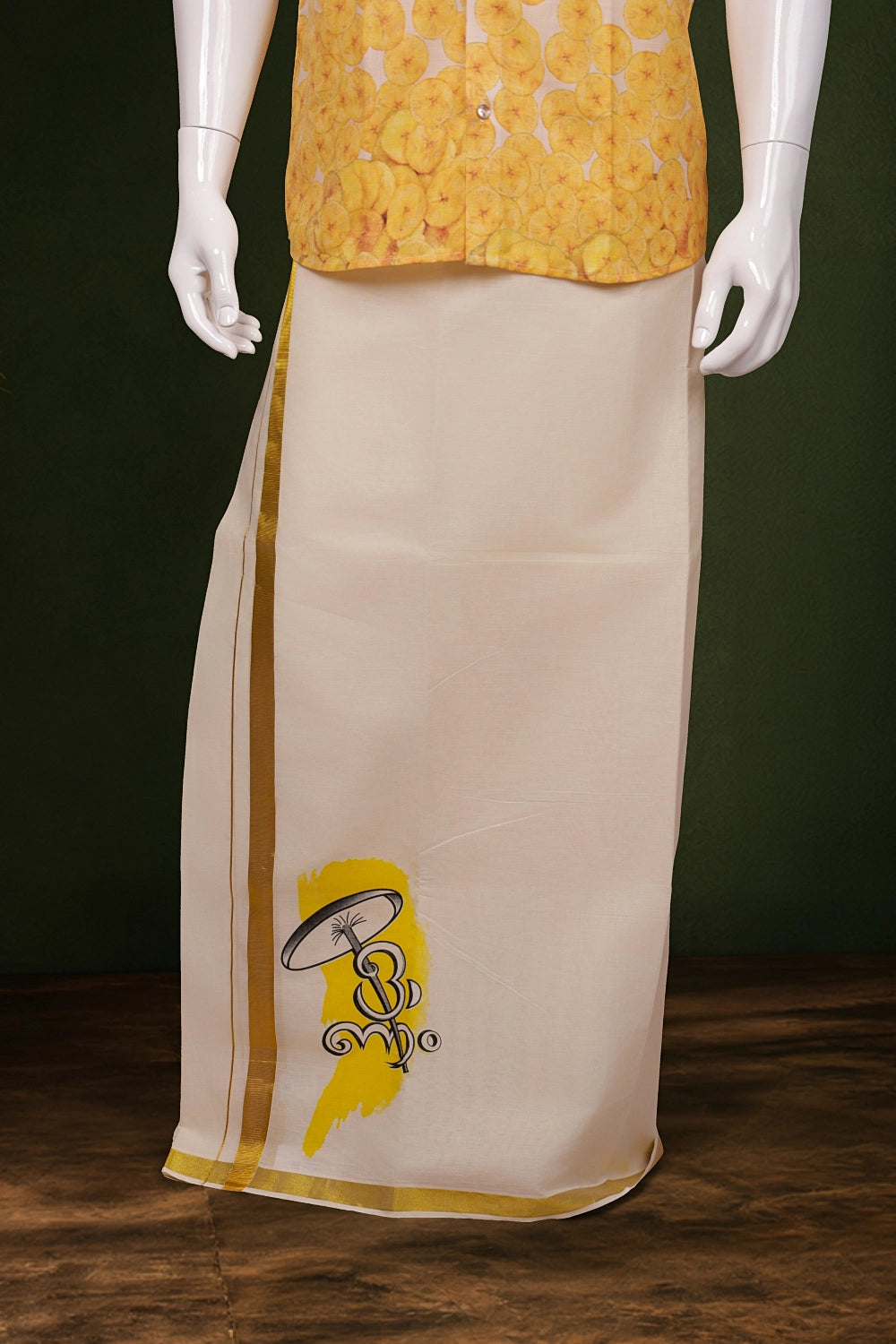 Cream Cotton Digital Printed Dothi