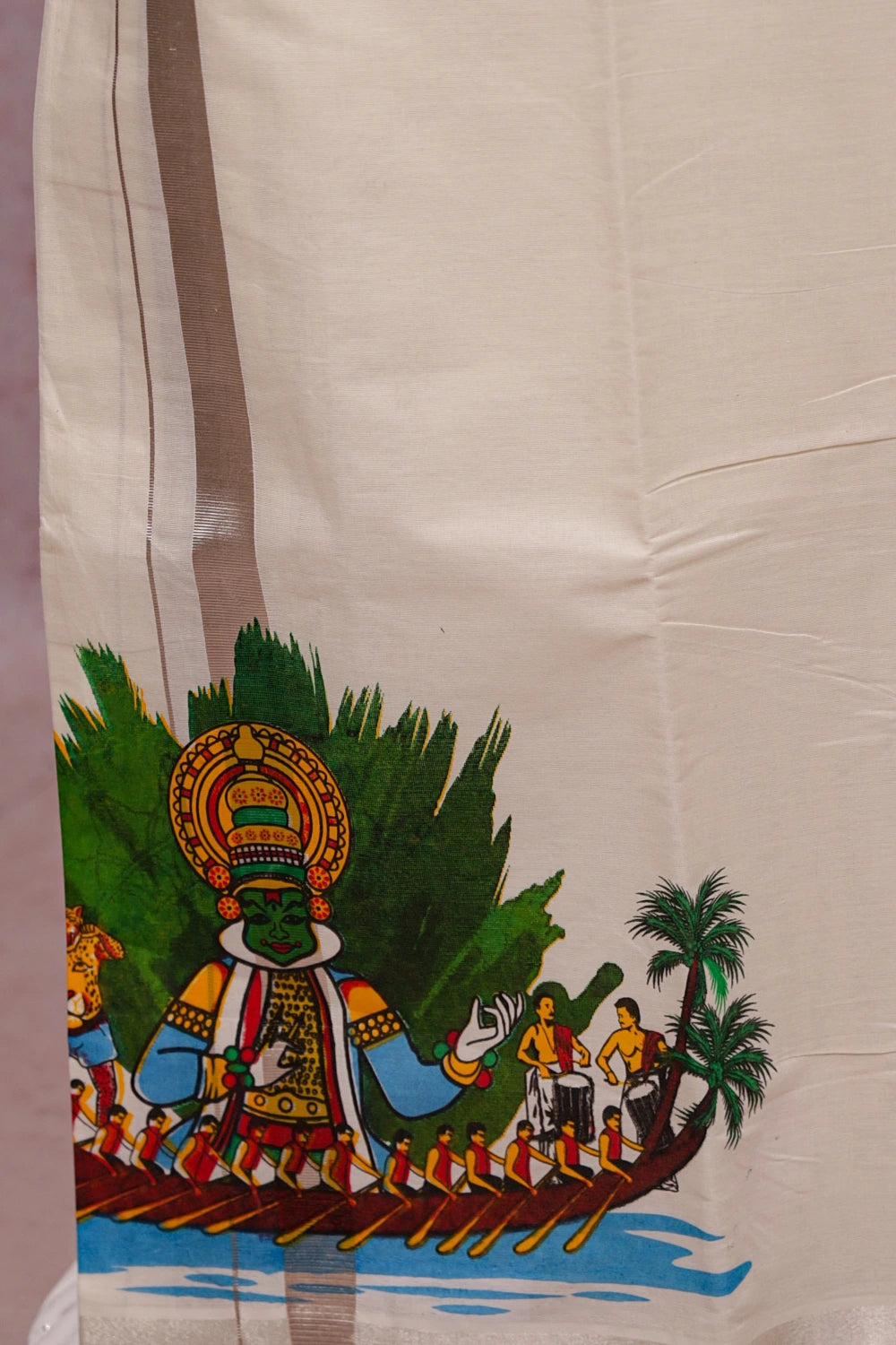 Cream Cotton Kathakali Printed Dothi