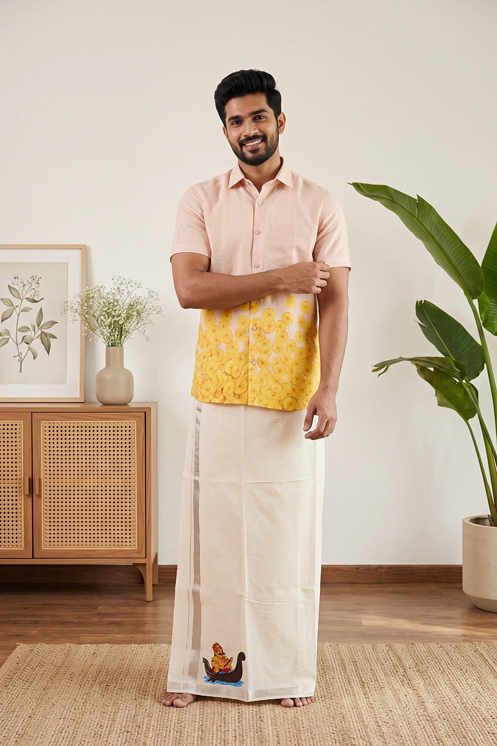 Cream Cotton Digital Printed Dothi
