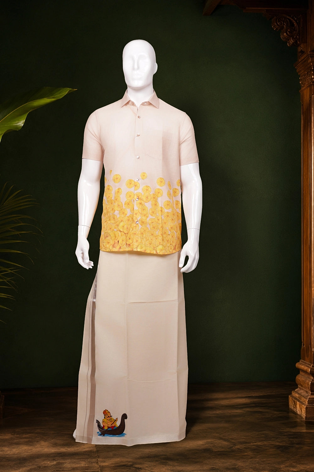 Cream Cotton Digital Printed Dothi