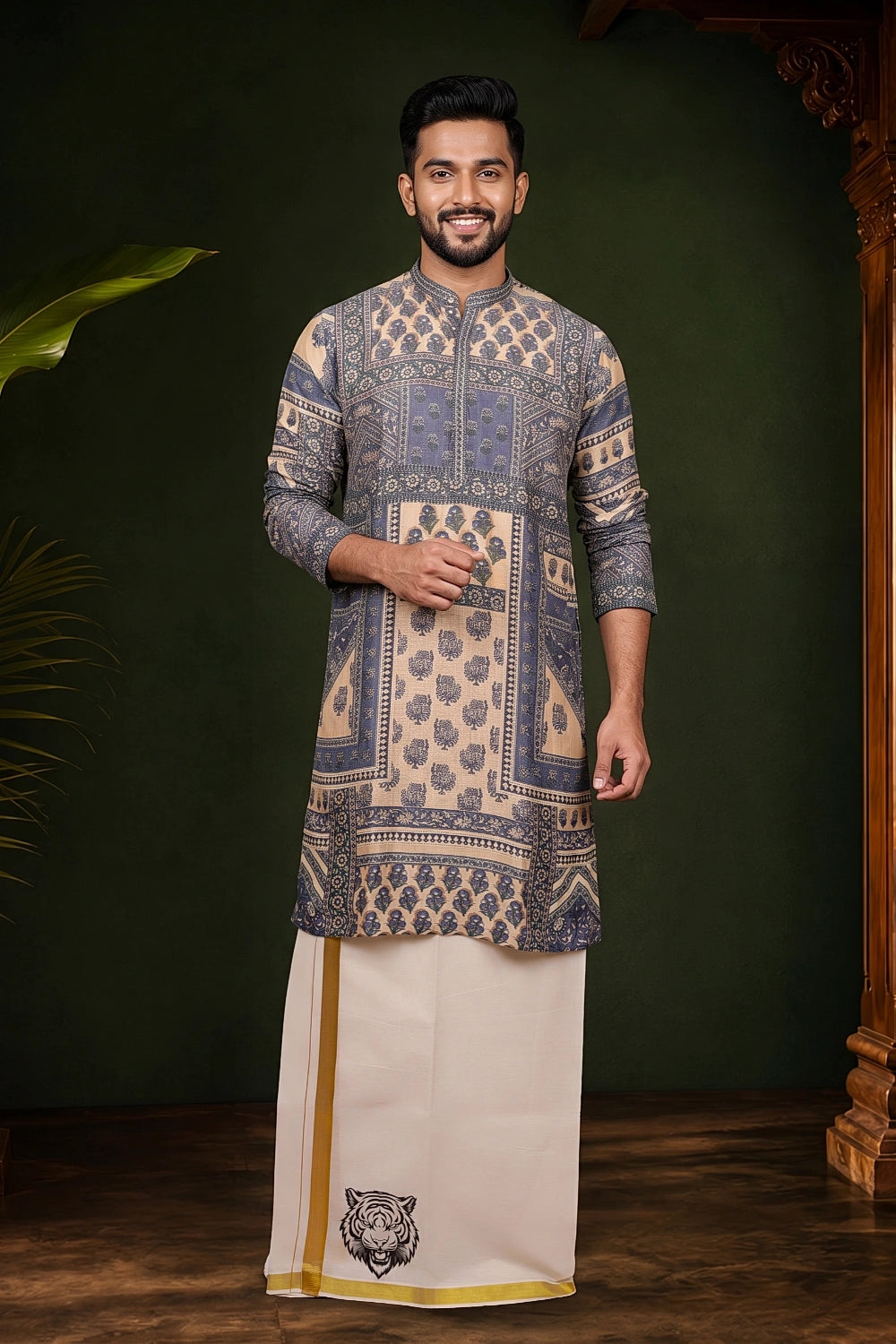 Cream Cotton Digital Printed Dothi