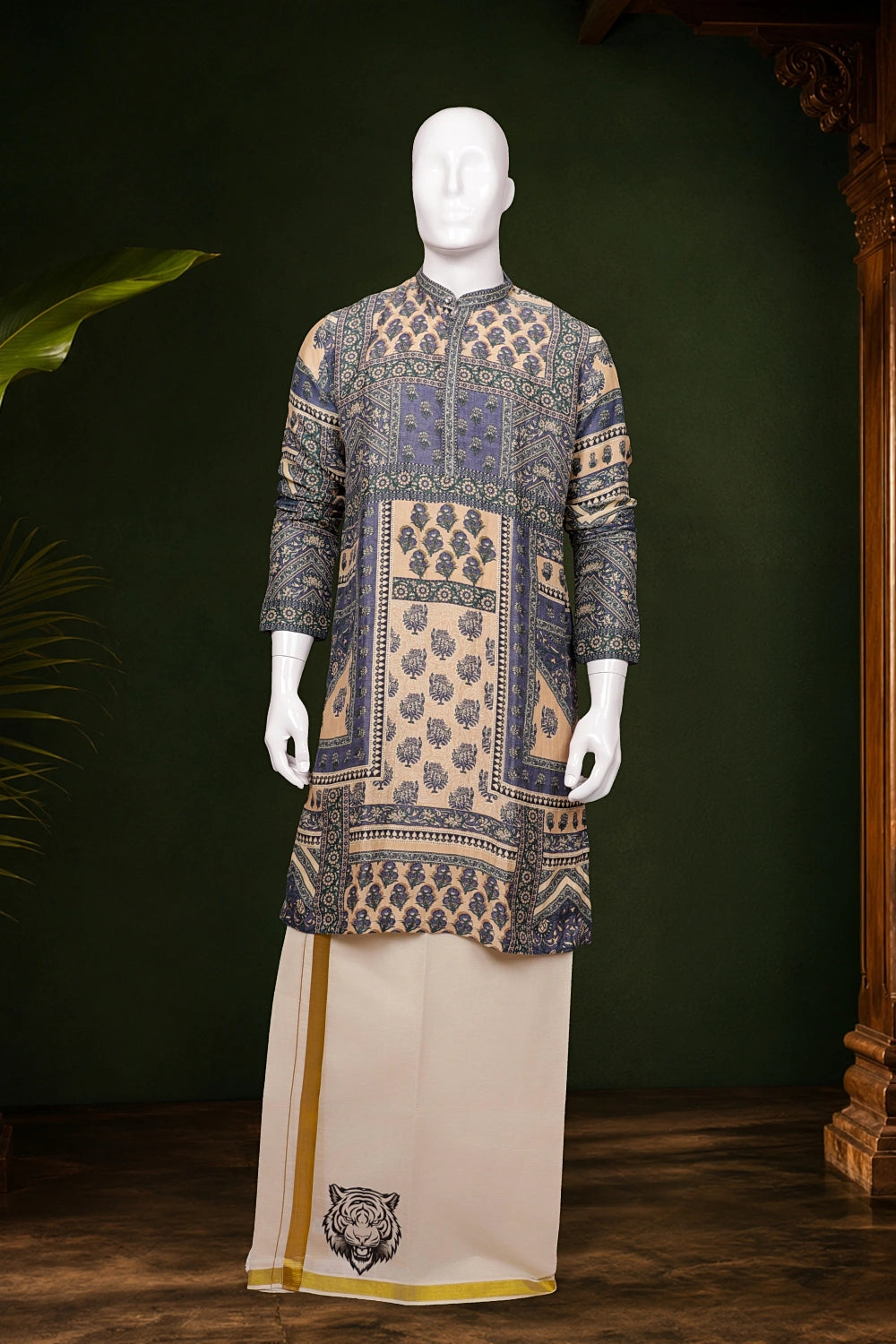 Cream Cotton Digital Printed Dothi
