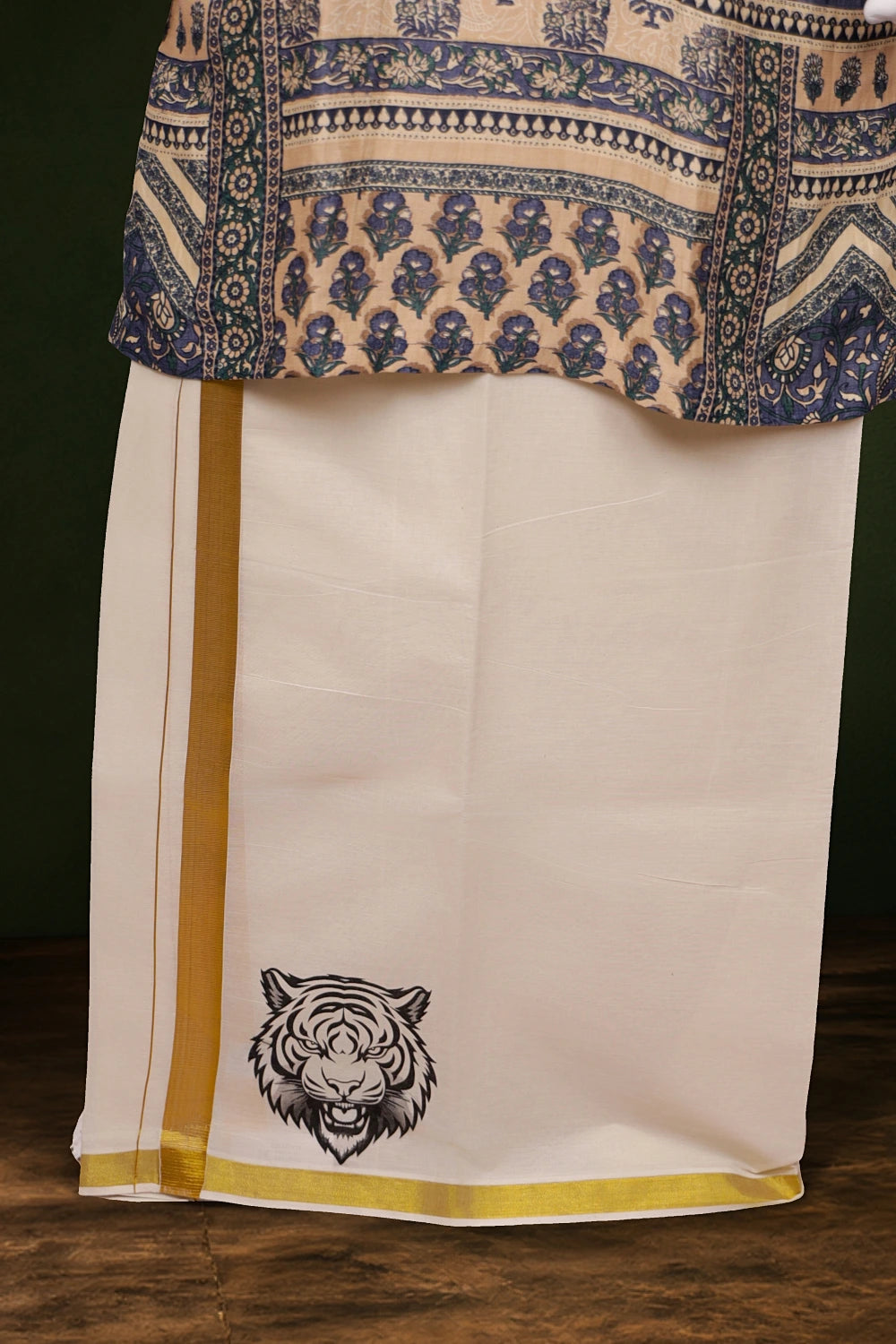 Cream Cotton Digital Printed Dothi