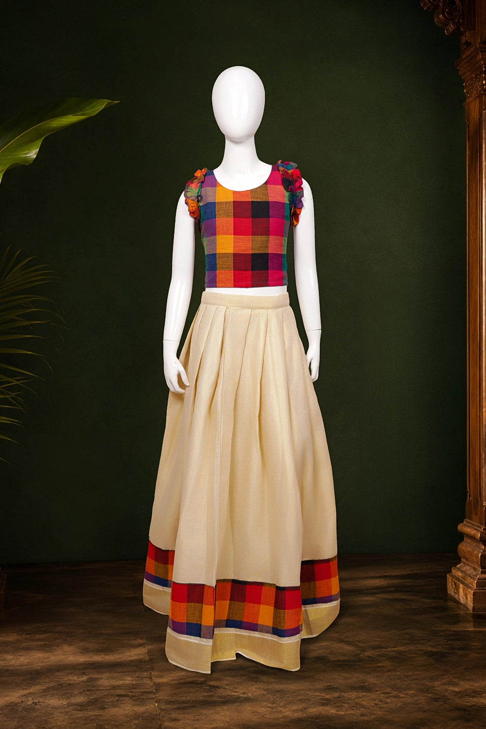 Girls Multi Colour Top With Golden Skirt
