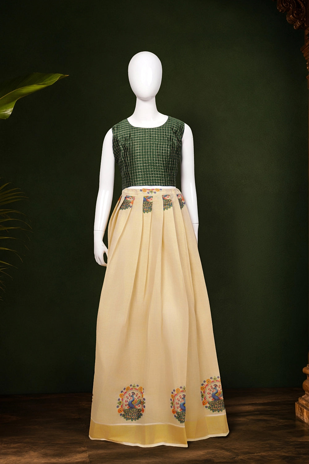 Girls Green Top With Golden Skirt