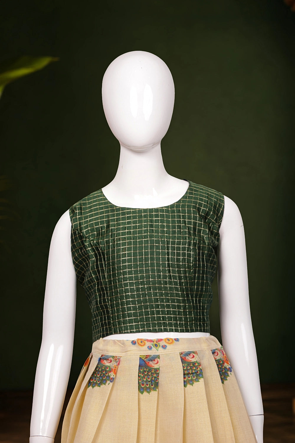 Girls Green Top With Golden Skirt