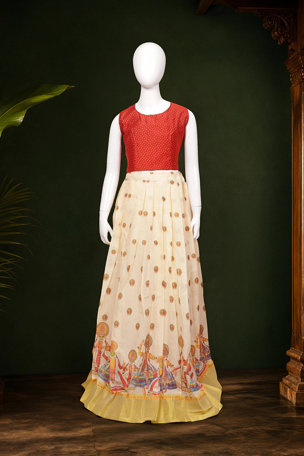 Girls Rust Color Top And Cream Skirt