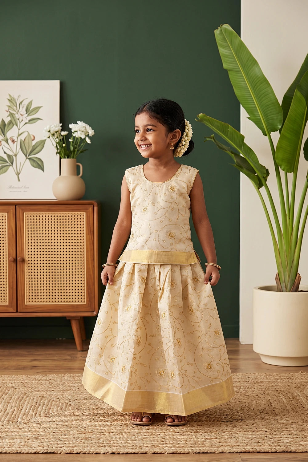 Girls Golden Top With Golden Skirt