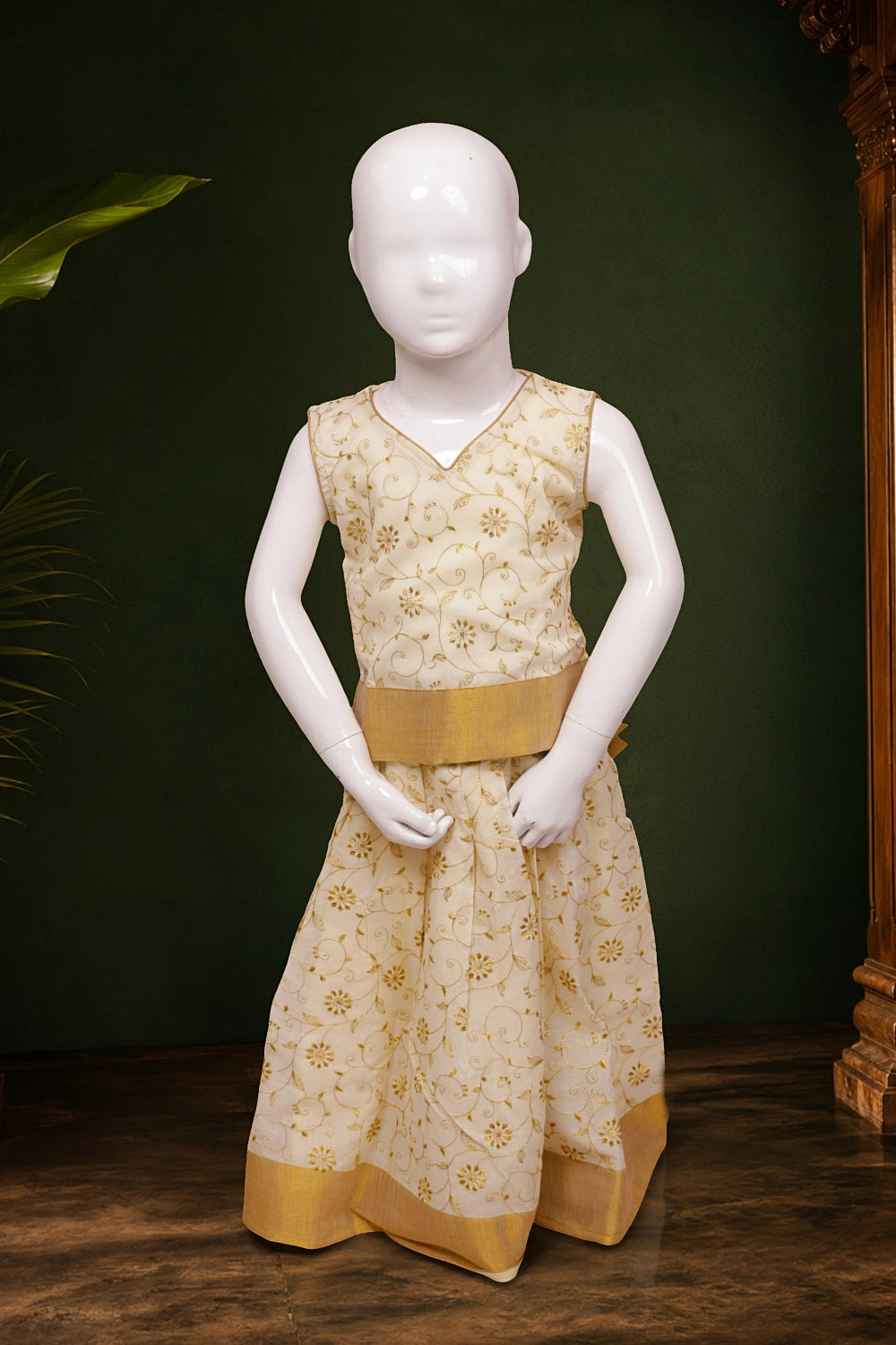 Girls  Cream Color Top With Cream Color Skirt