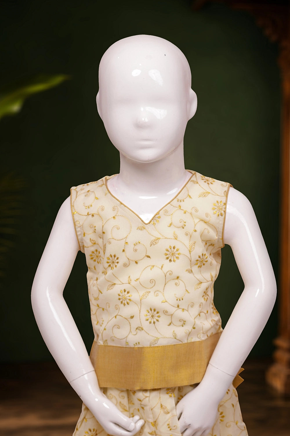 Girls  Cream Color Top With Cream Color Skirt