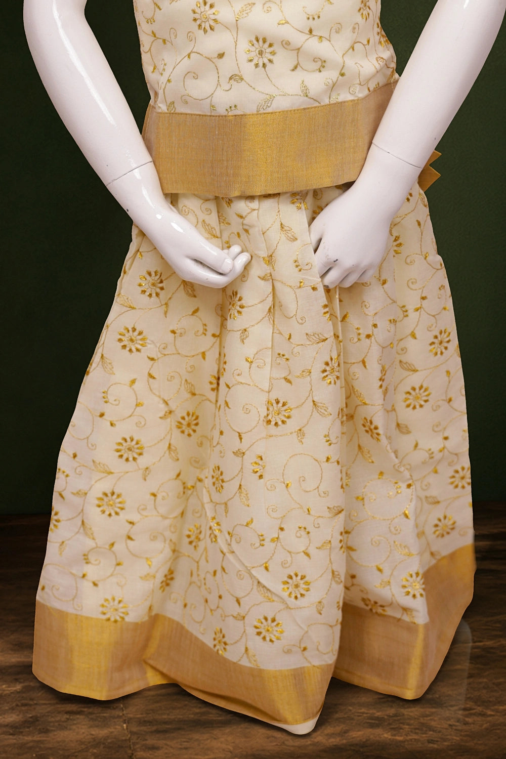 Girls  Cream Color Top With Cream Color Skirt