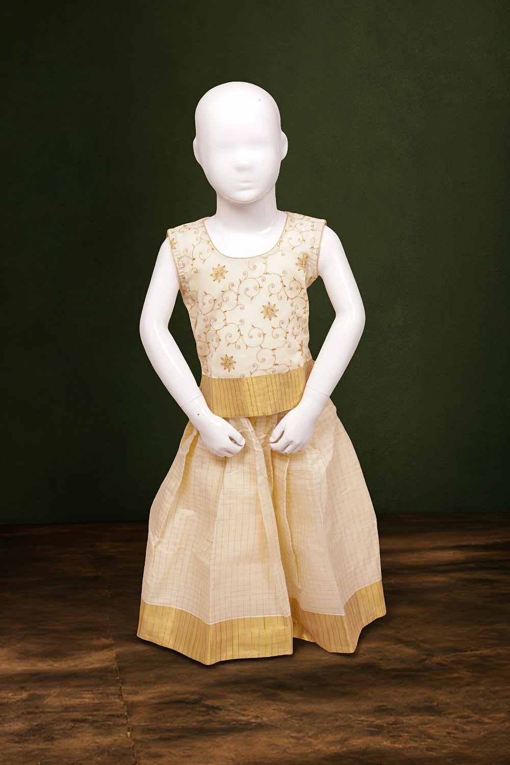 Girls Cream Color Top With Cream Color Skirt