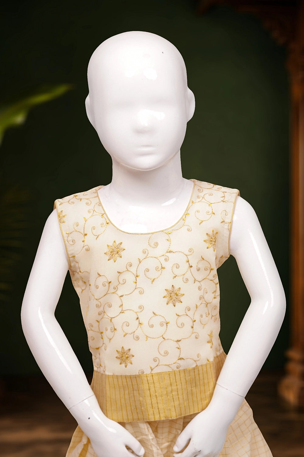 Girls Cream Color Top With Cream Color Skirt