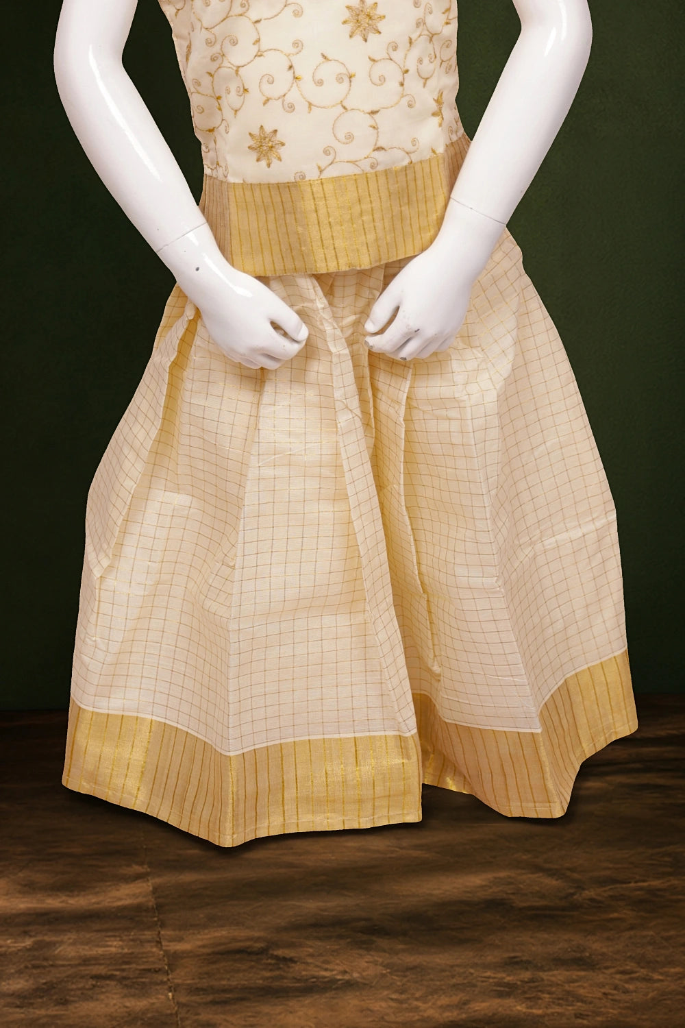 Girls Cream Color Top With Cream Color Skirt