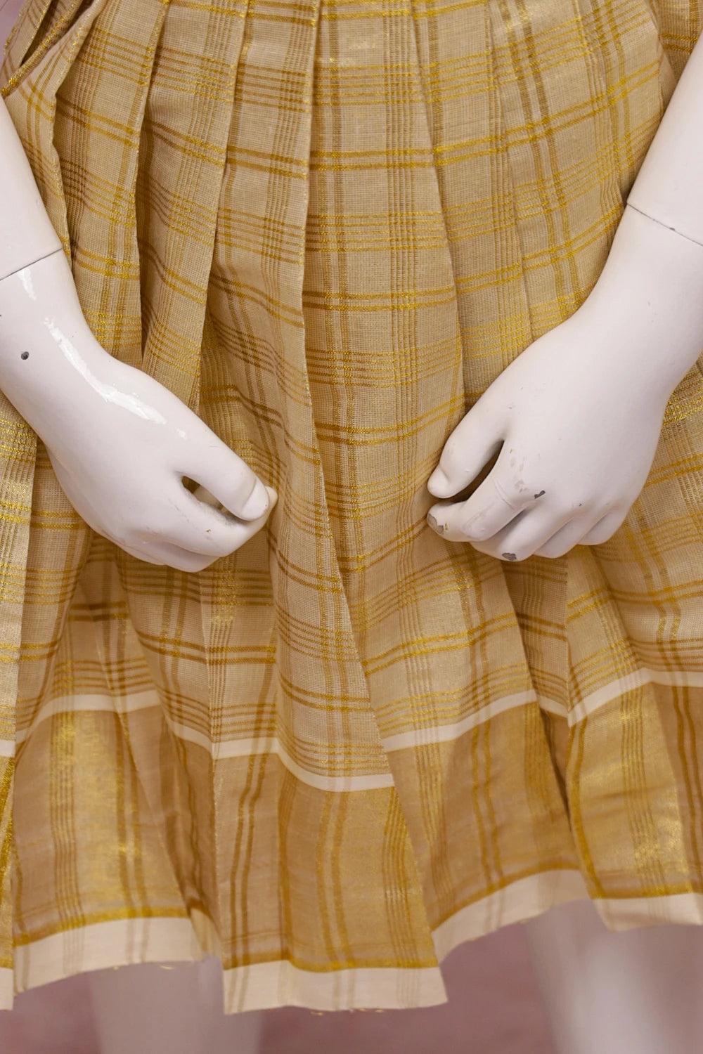 Girls Maroon And Gold Tissue Check Frock