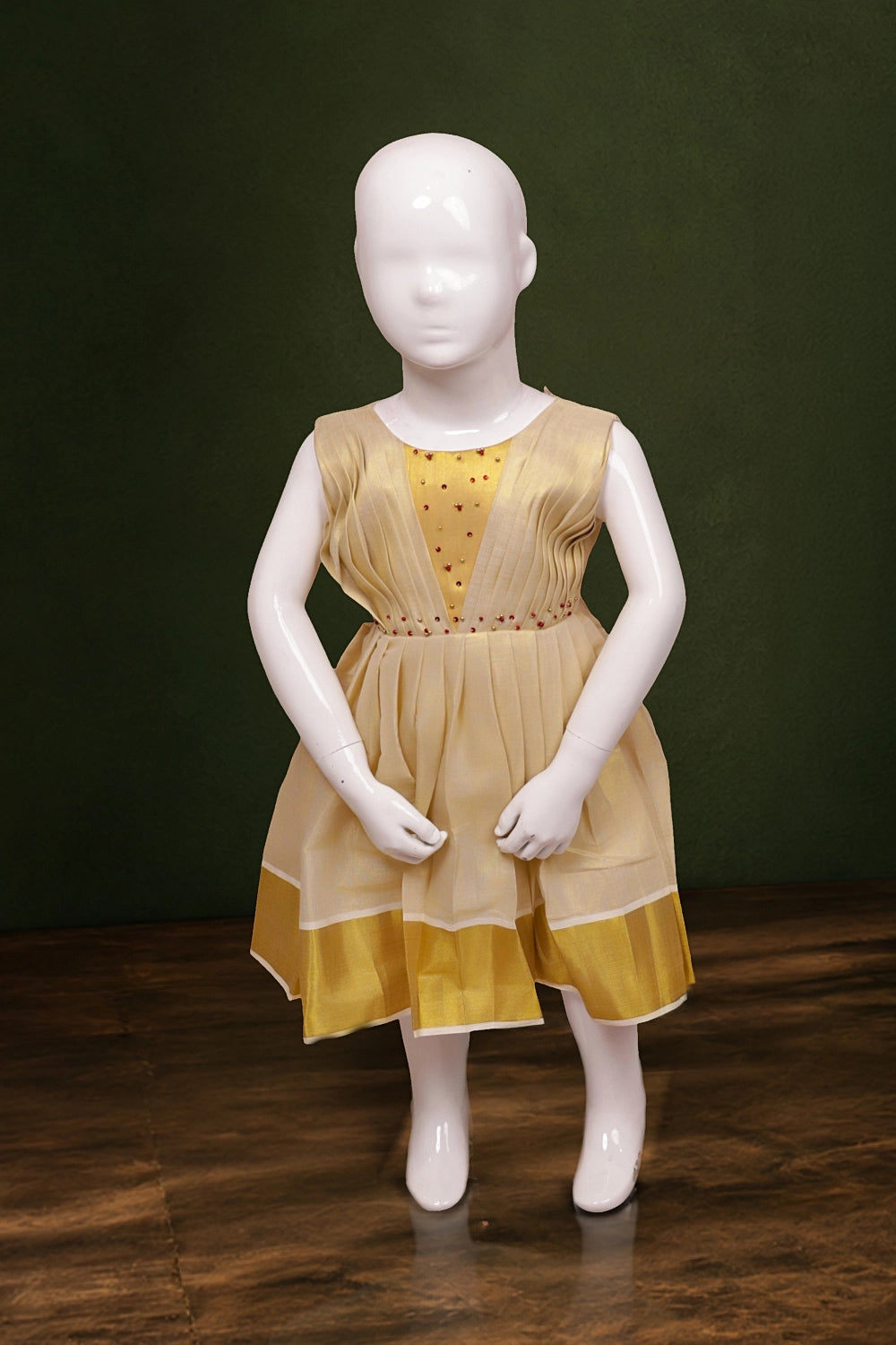 Girls Golden Tissue Beads Work Frock