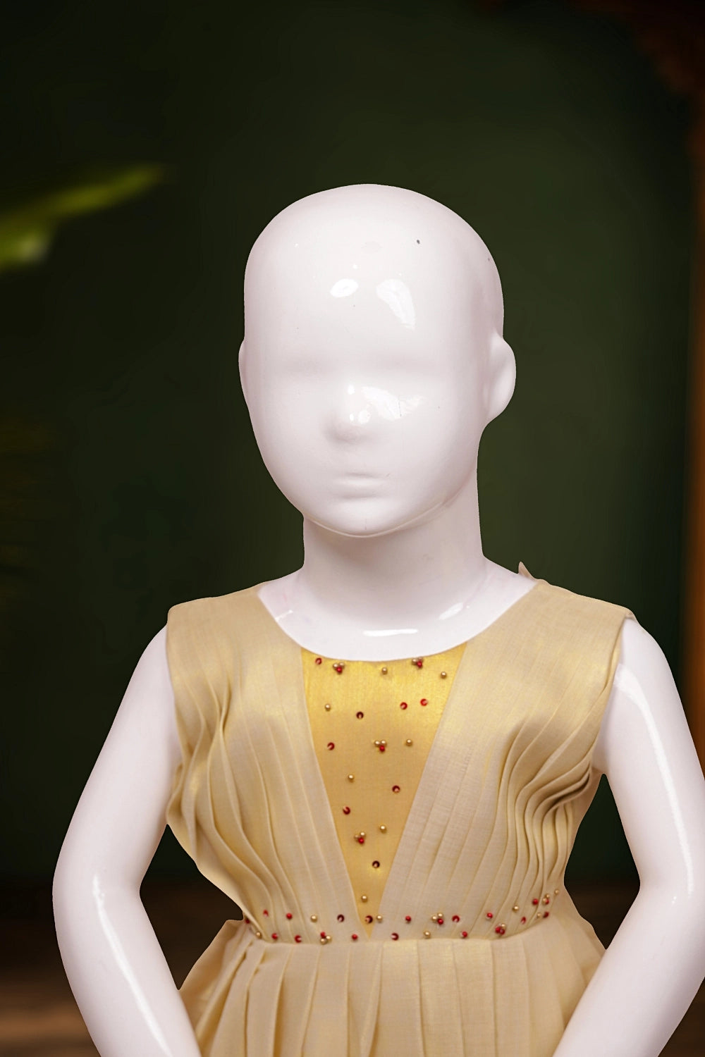 Girls Golden Tissue Beads Work Frock